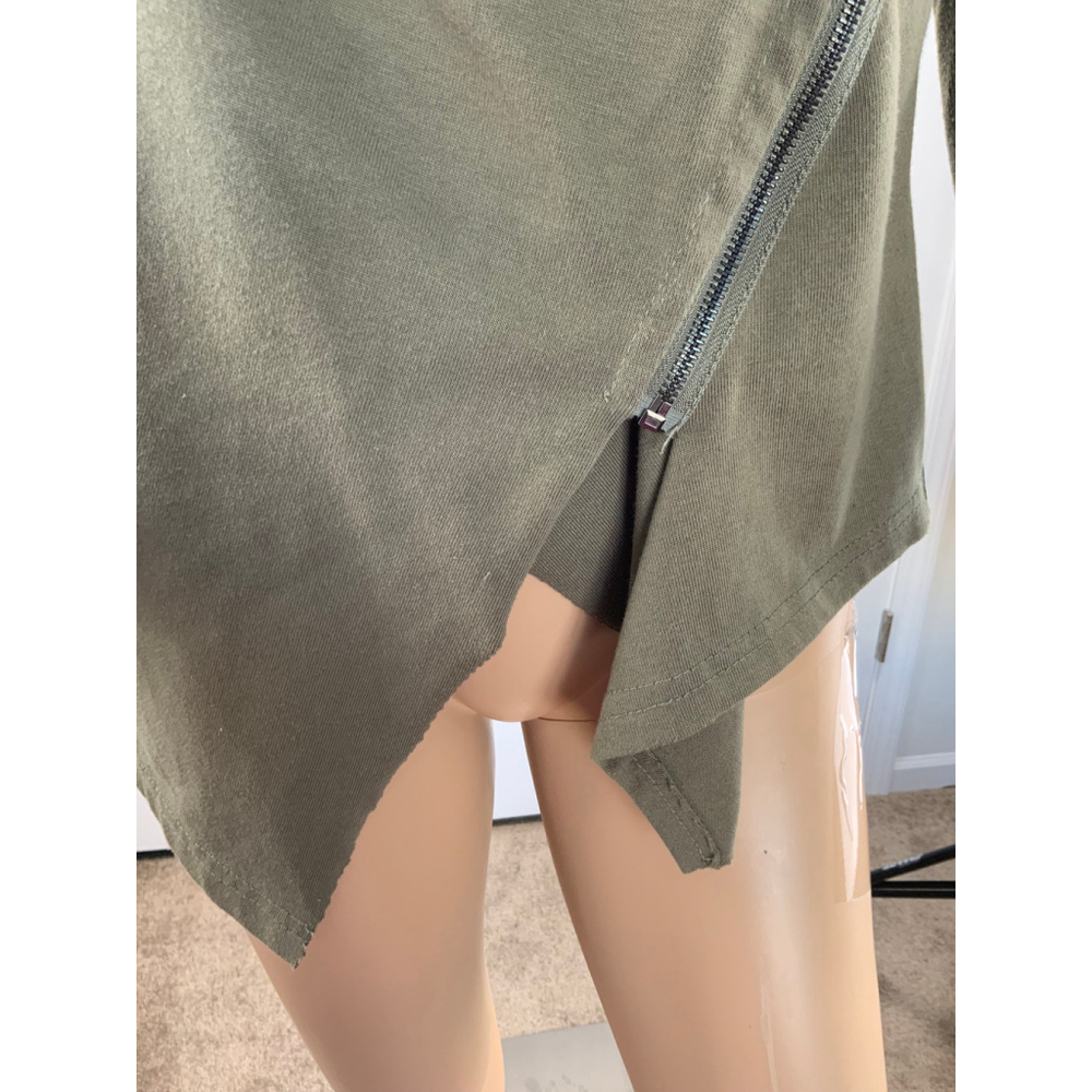 Blank NYC Women's Jacket Sz Sm Green Asymmetrical Zipper Cowl Neck Faux Leather - Picture 3 of 13